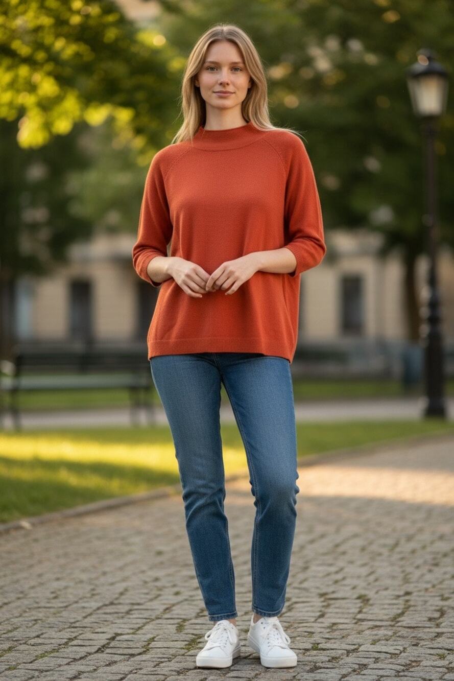 Requirements Womens Large Red Knit Sweater 3/4 Sleeve Lightweight Pullover Top